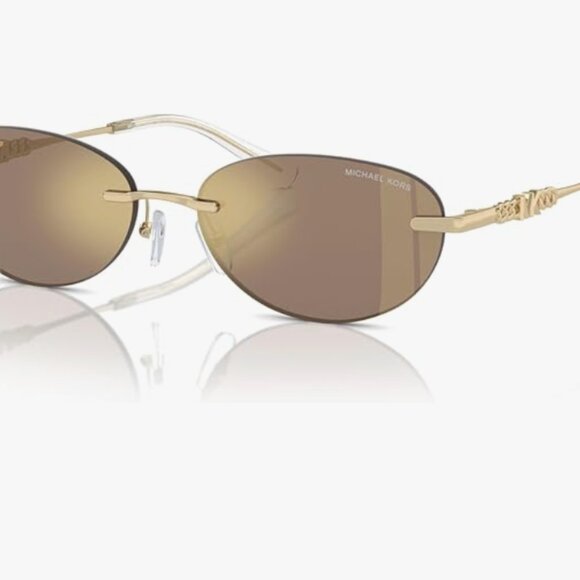 Michael Kors sunglasses brown mirror gold rimless Mk1151 Manchester Oval NWT NEW - Picture 3 of 13